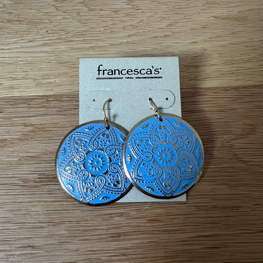 Francesca’s light blue boho medallion earrings NWT